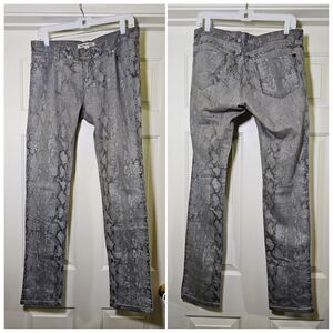 Andrew Charles Grey Dark Gray Silver Snakeskin Print Skinny Jeans Pants Sz 28